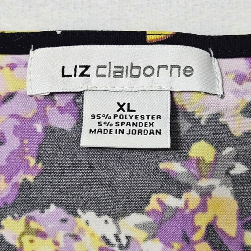 NWT Liz Claiborne black knit top blouse with multicolor orchid floral print XL - Picture 6 of 11